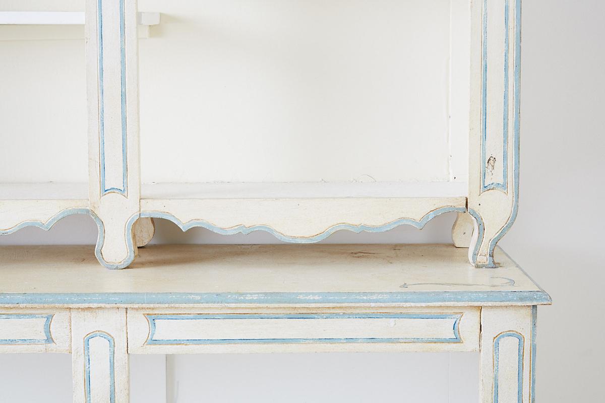 French Provincial Style Painted Open Shelf Cabinet Bookcase For Sale 3