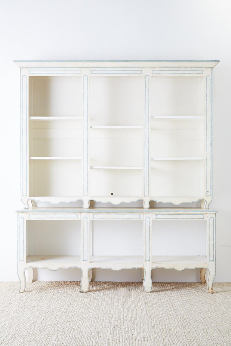 French Provincial Style Painted Open Shelf Bookcase For Sale at