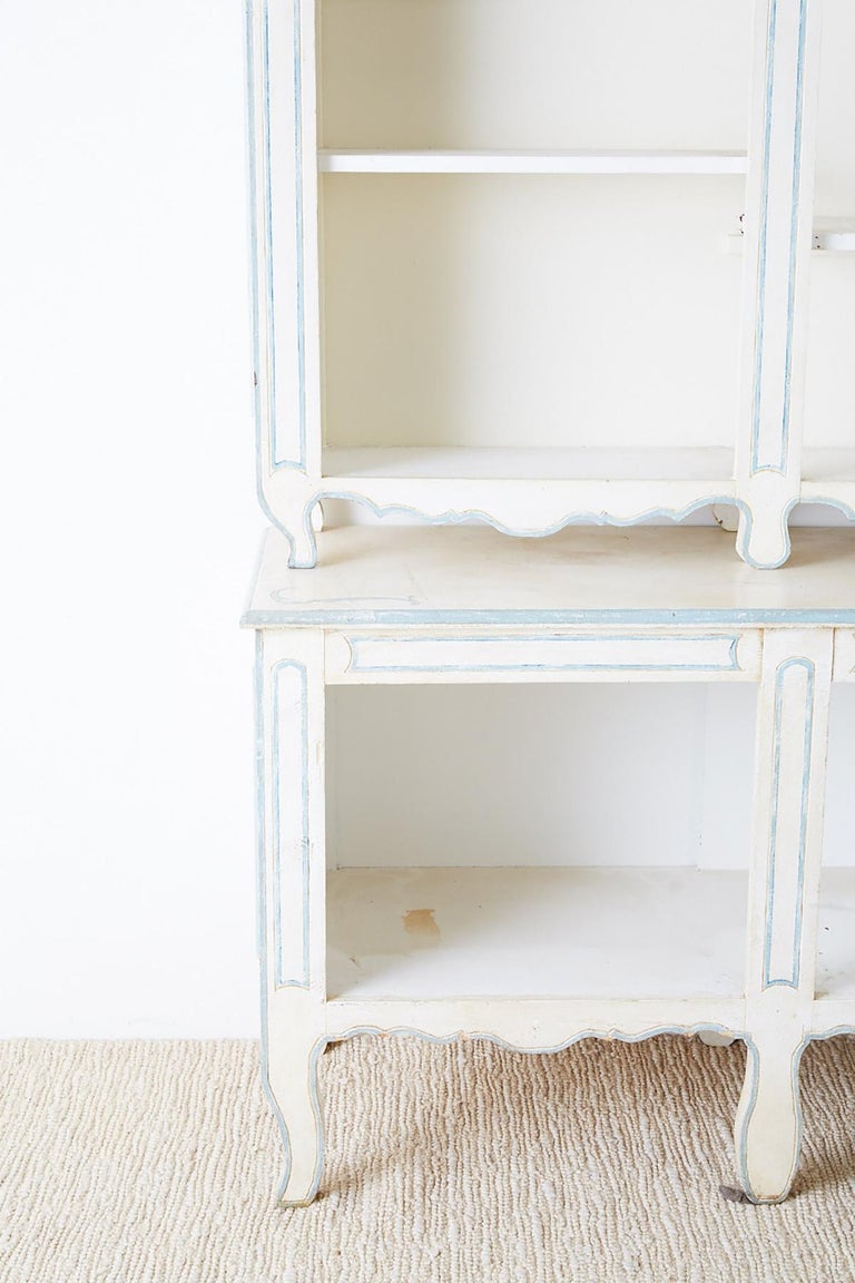French Provincial Style Painted Open Shelf Bookcase For Sale at