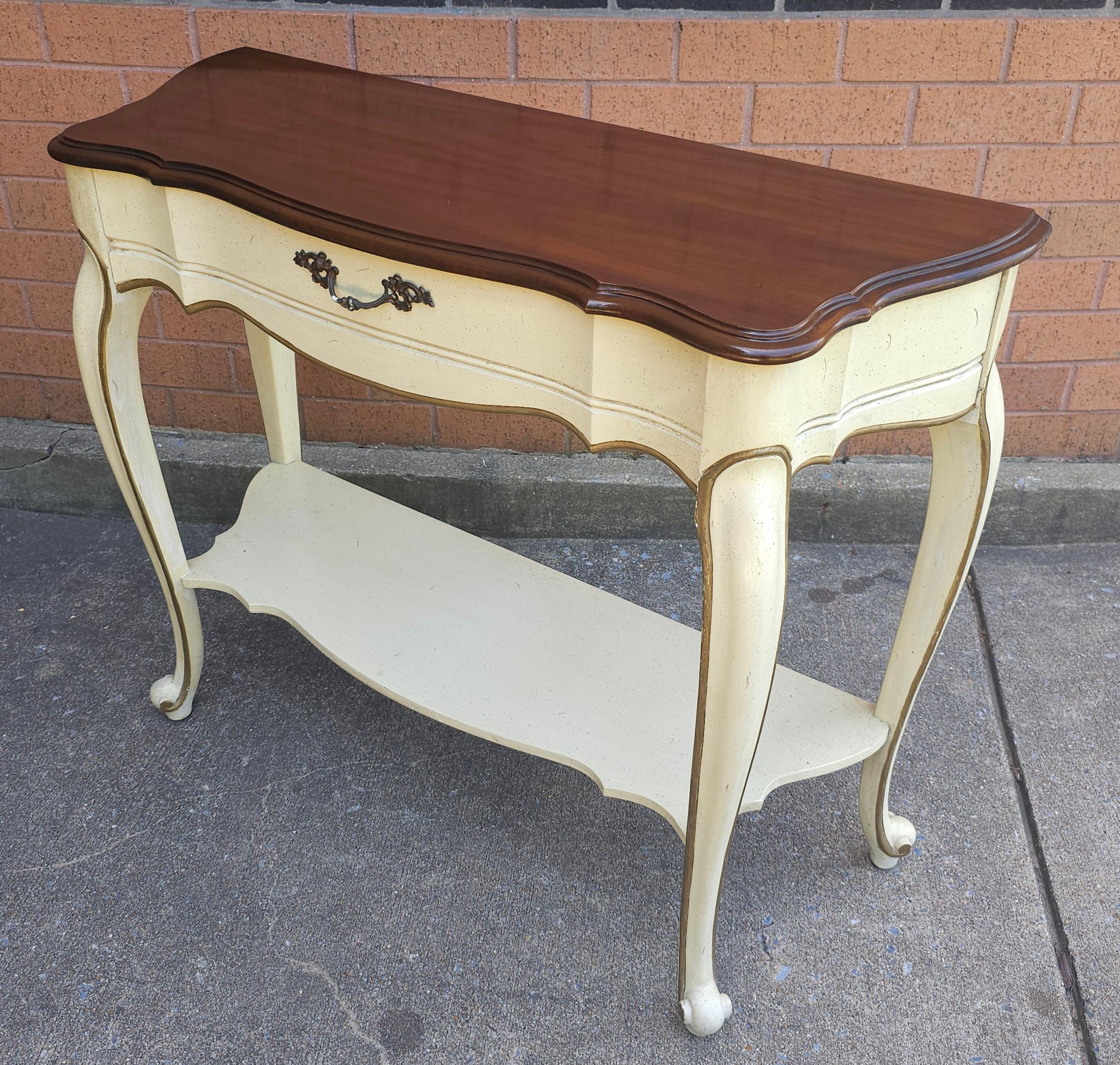 Enameled French Provincial Style Partial Gilt And Enamel Painted Console Table For Sale