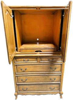 French Provincial-style Pine Secretary Armoire and Cabinet