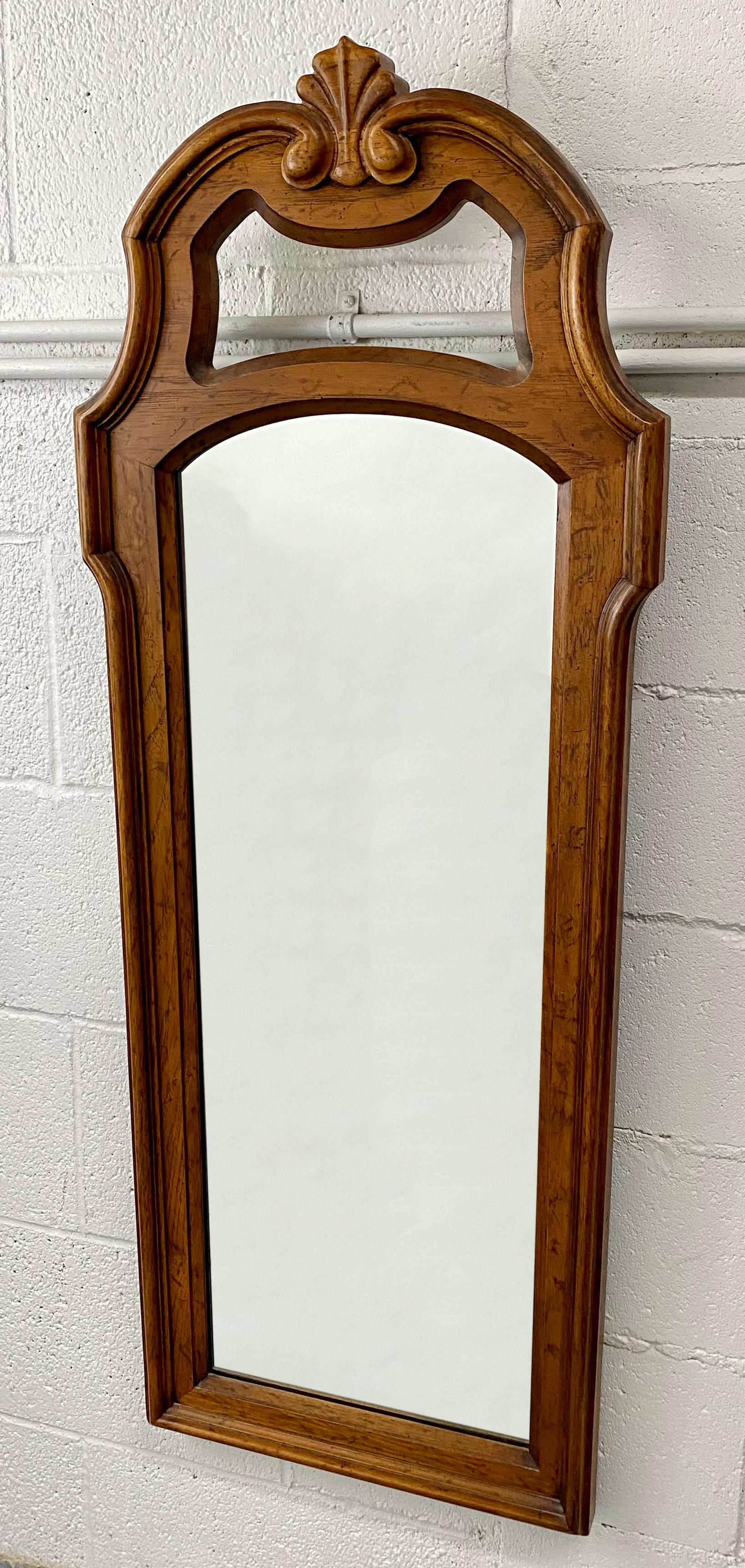 American French Provincial Style Pine Wood Wall Tall Mirror by Drexel, a Pair For Sale