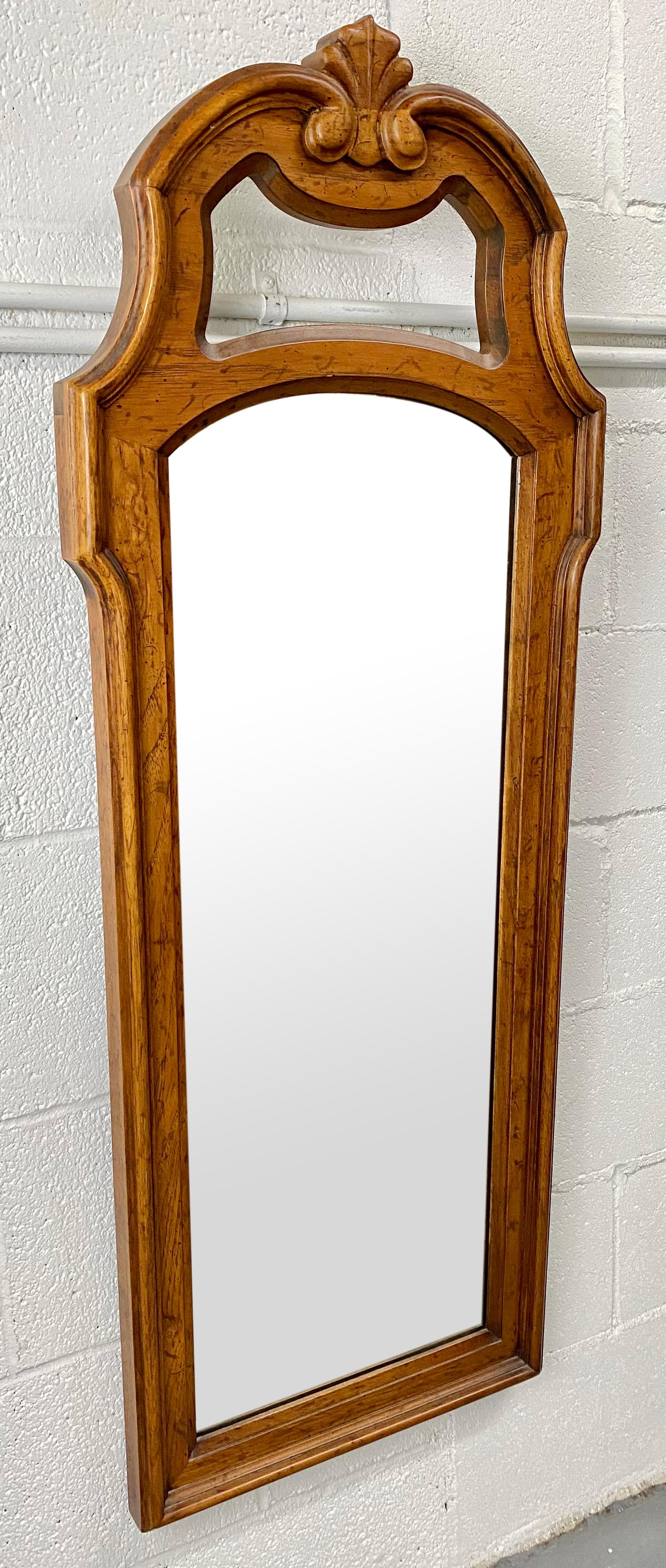 French Provincial Style Pine Wood Wall Tall Mirror by Drexel, a Pair In Good Condition For Sale In Plainview, NY