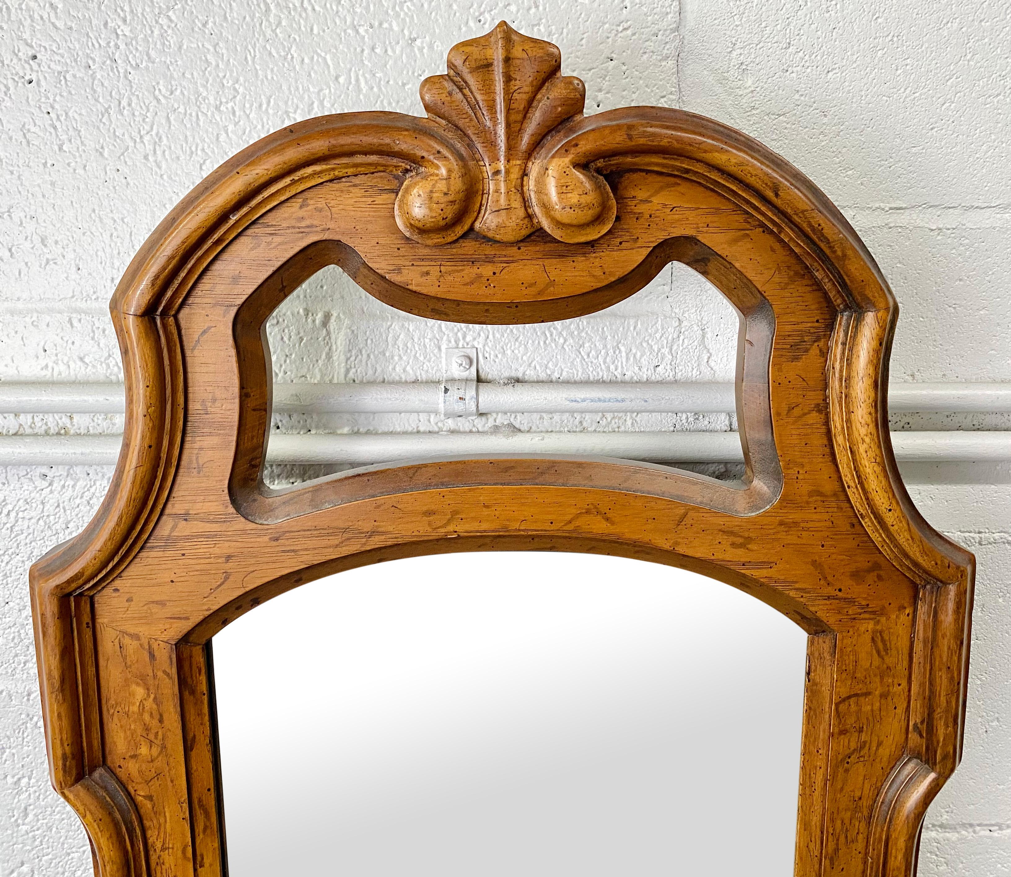 French Provincial Style Pine Wood Wall Tall Mirror by Drexel, a Pair For Sale 3