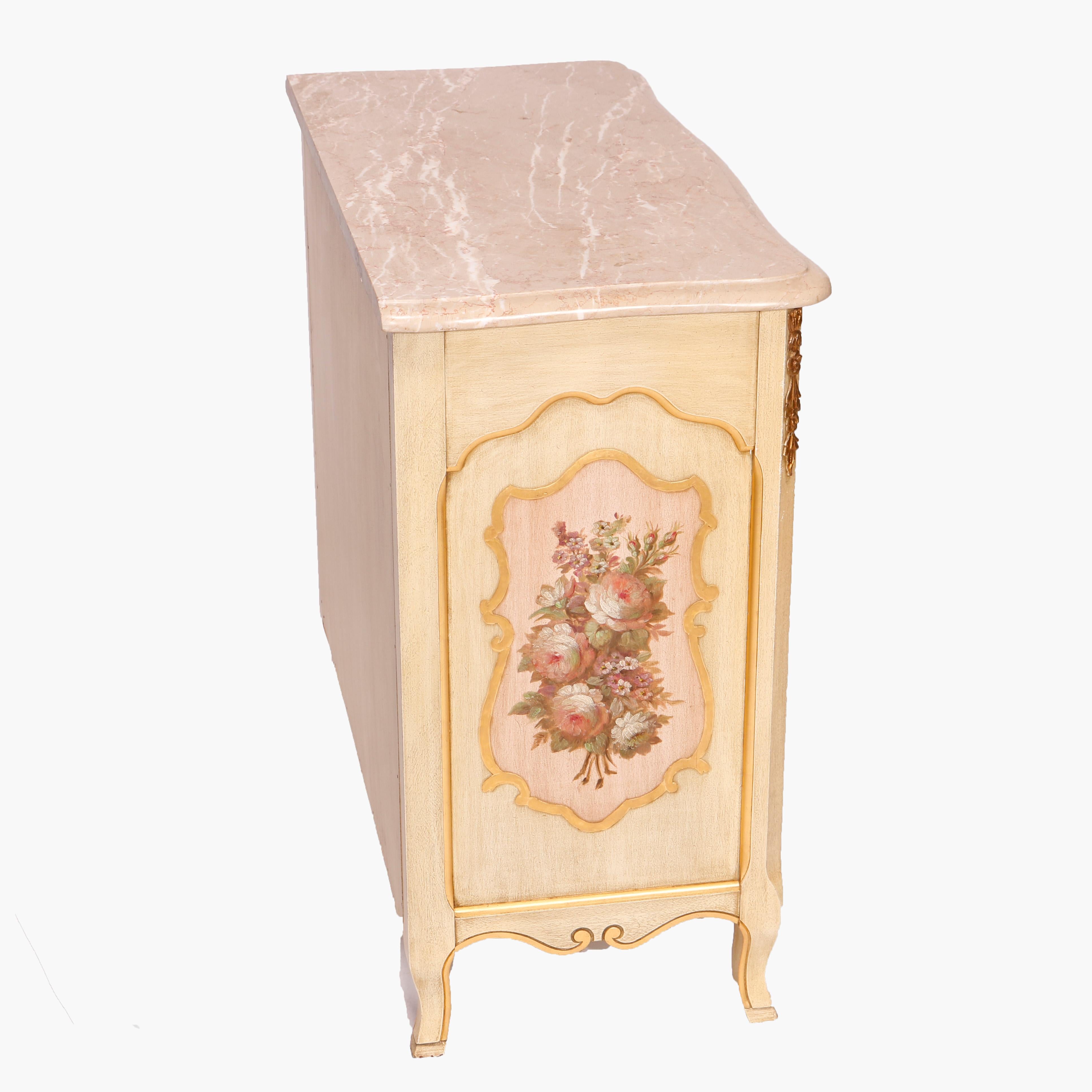 Commode de style provincial français polychrome, dorée et en marbre par Kozak Studios, XXe siècle en vente 7