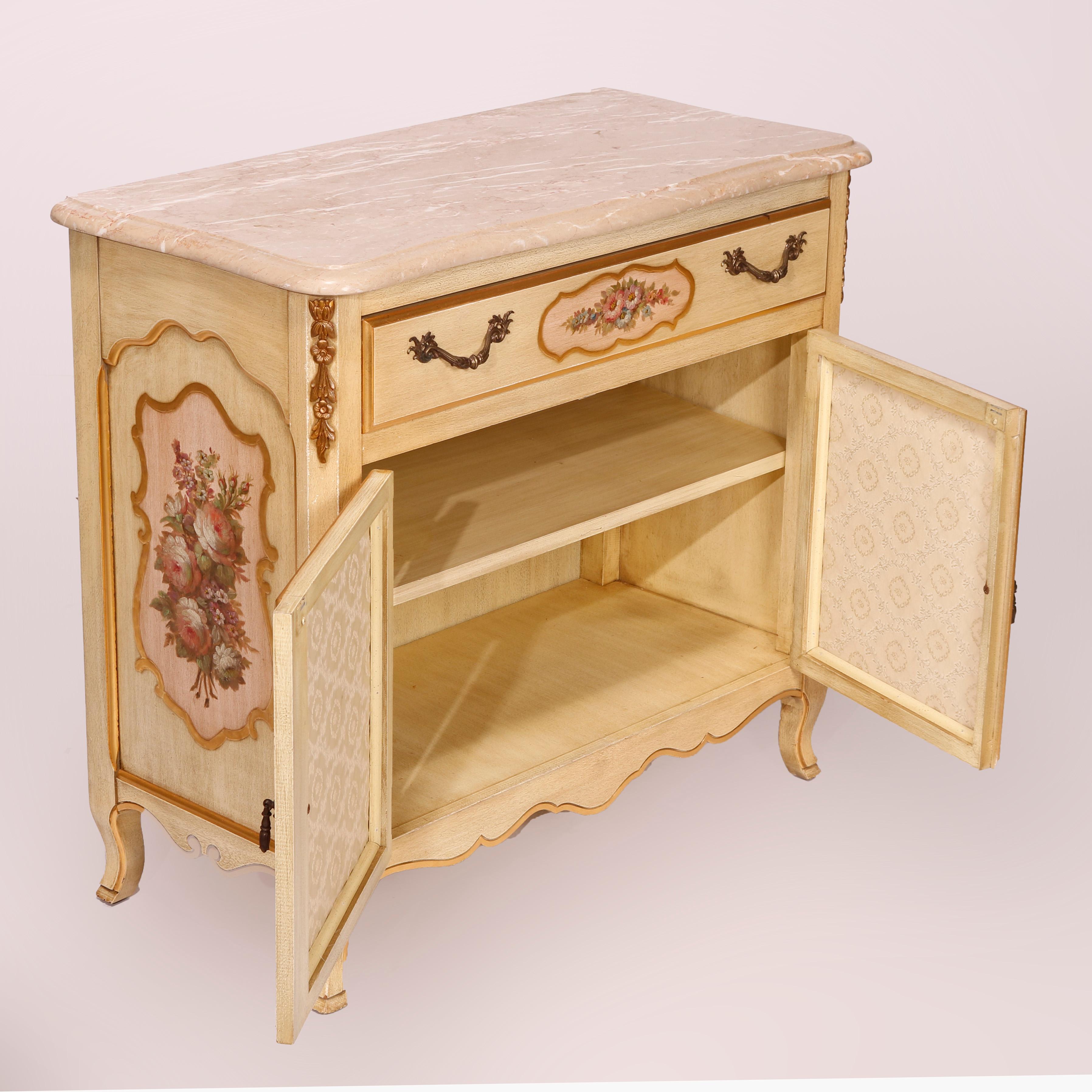 Polychromed French Provincial Style Polychrome, Gilt &Marble Commode by Kozak Studios 20th C For Sale
