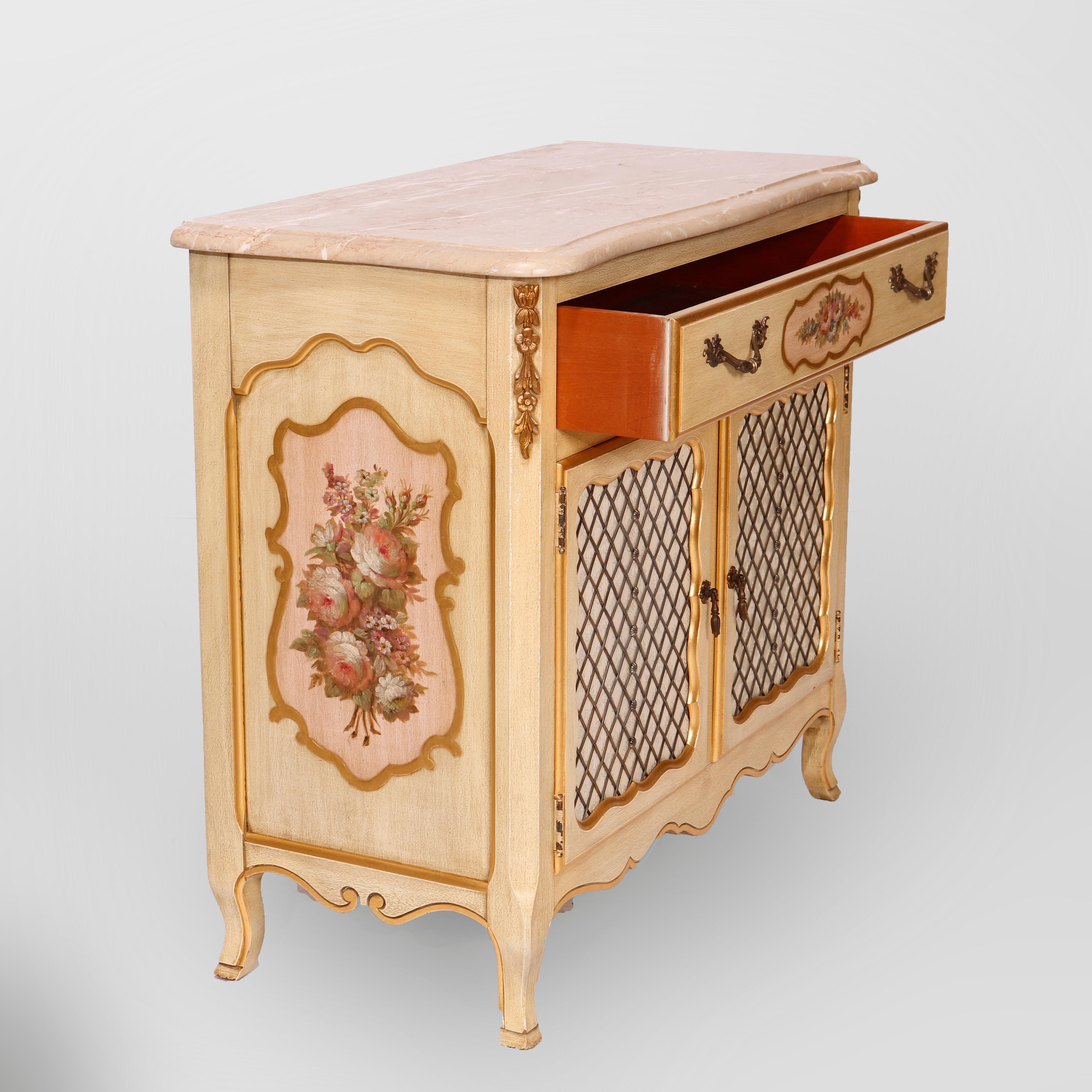 French Provincial Style Polychrome, Gilt &Marble Commode by Kozak Studios 20th C In Good Condition For Sale In Big Flats, NY