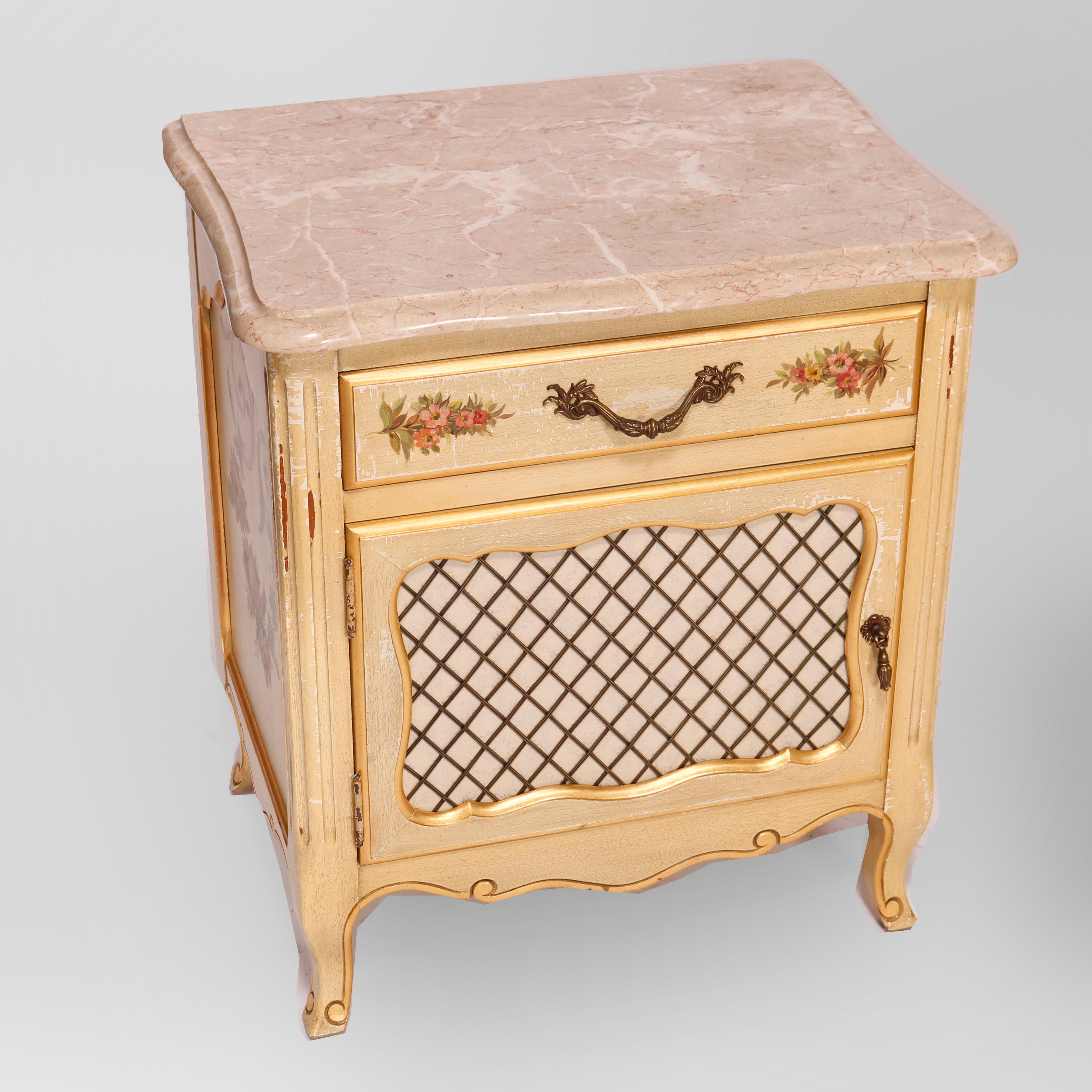 American French Provincial Style Polychrome, Gilt & Marble Stands by Kozak Studios 20thC For Sale