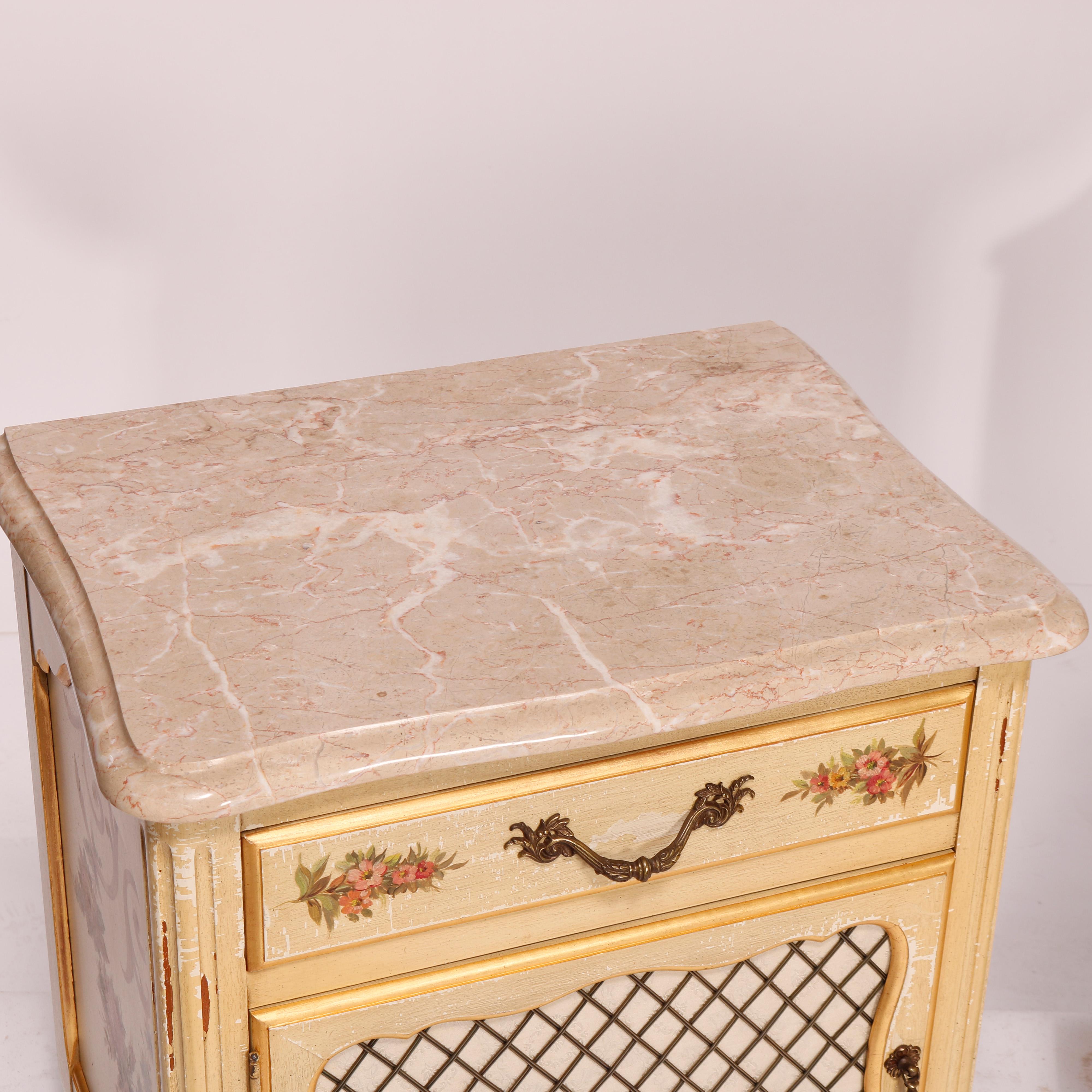 20th Century French Provincial Style Polychrome, Gilt & Marble Stands by Kozak Studios 20thC For Sale