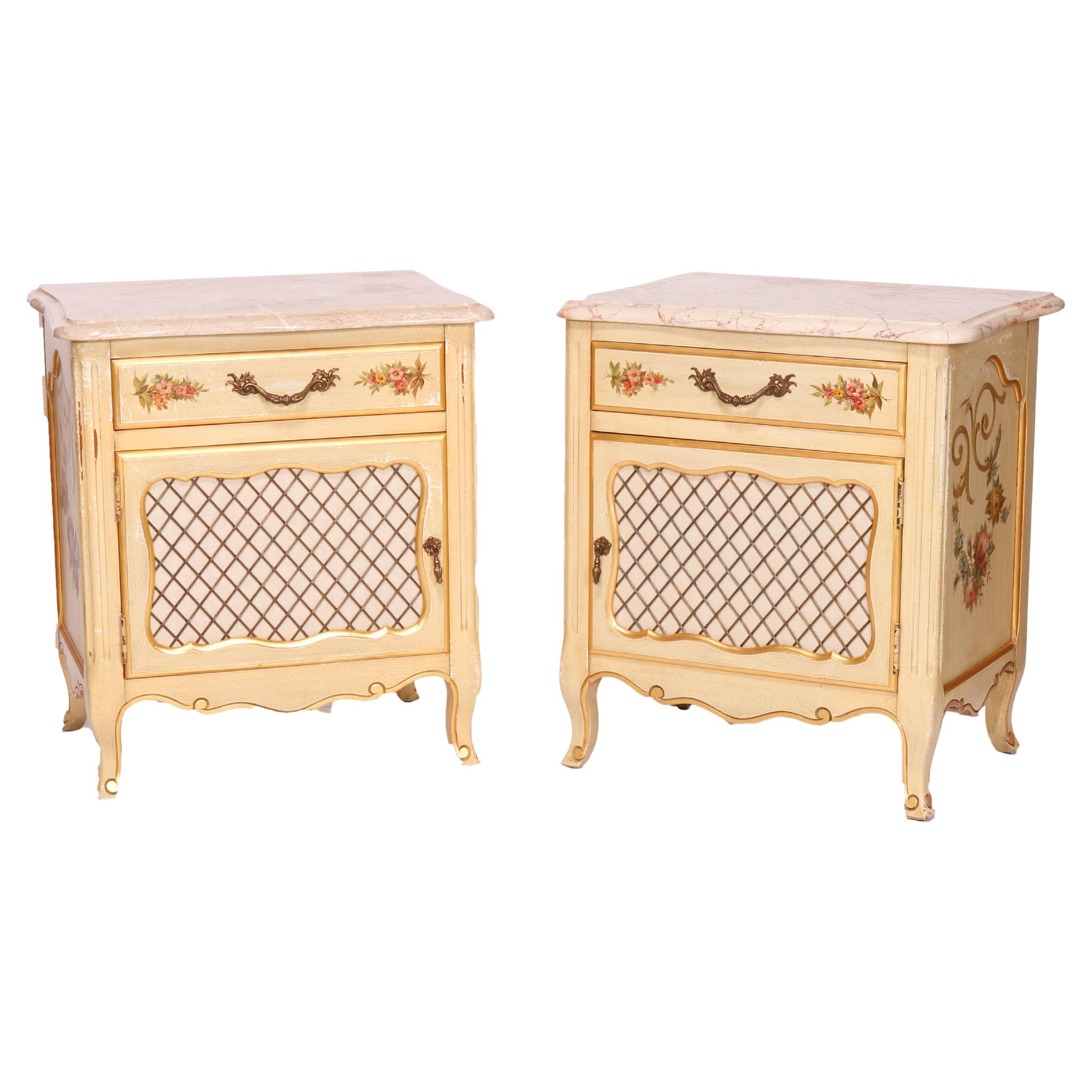 French Provincial Style Polychrome, Gilt & Marble Stands by Kozak Studios 20thC For Sale