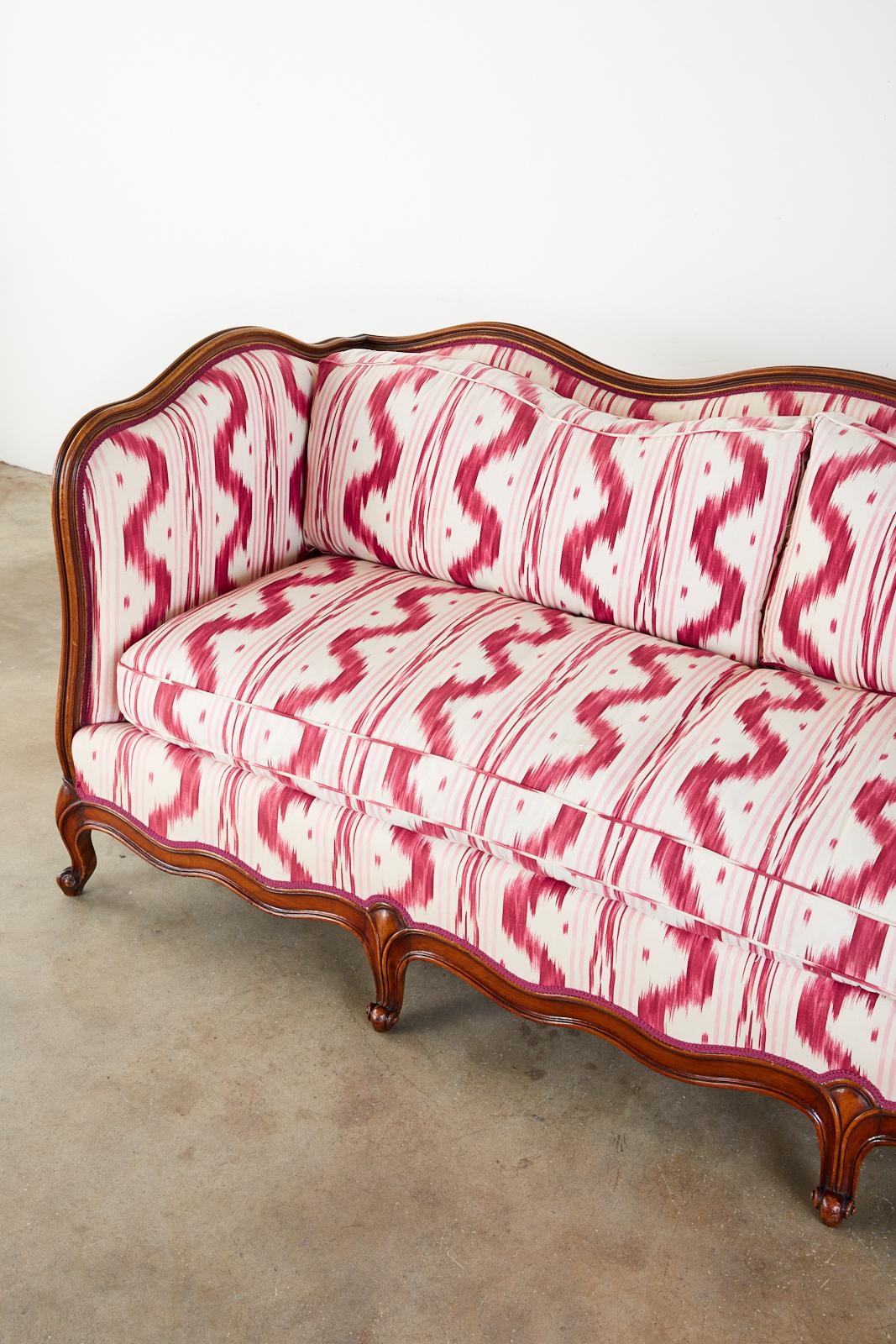French Provincial Serpentine Canape Settee Pierre Frey Toile Ikat 2