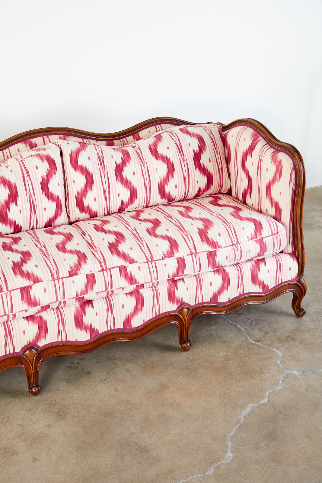French Provincial Serpentine Canape Settee Pierre Frey Toile Ikat 3
