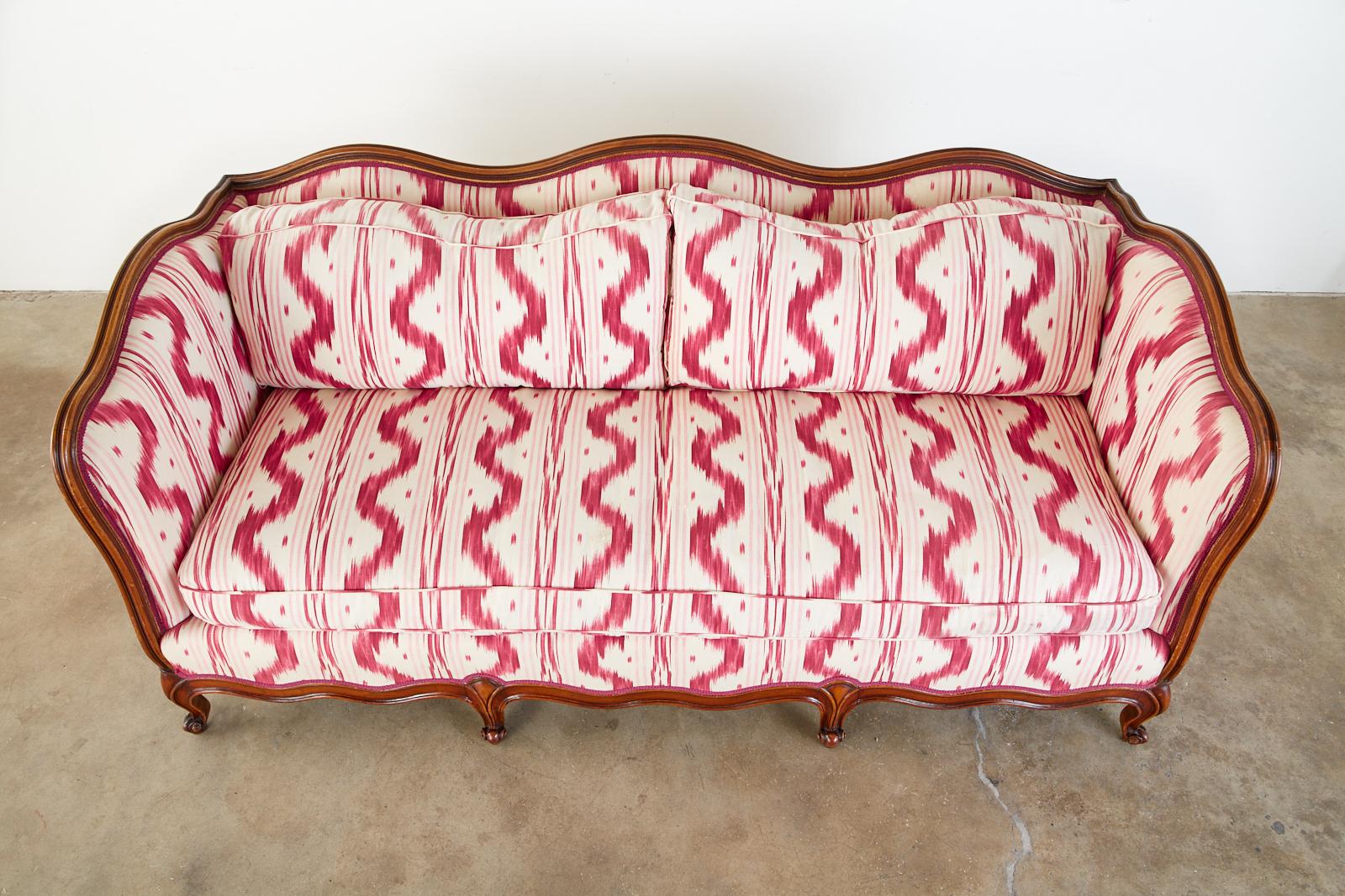 French Provincial Serpentine Canape Settee Pierre Frey Toile Ikat 4