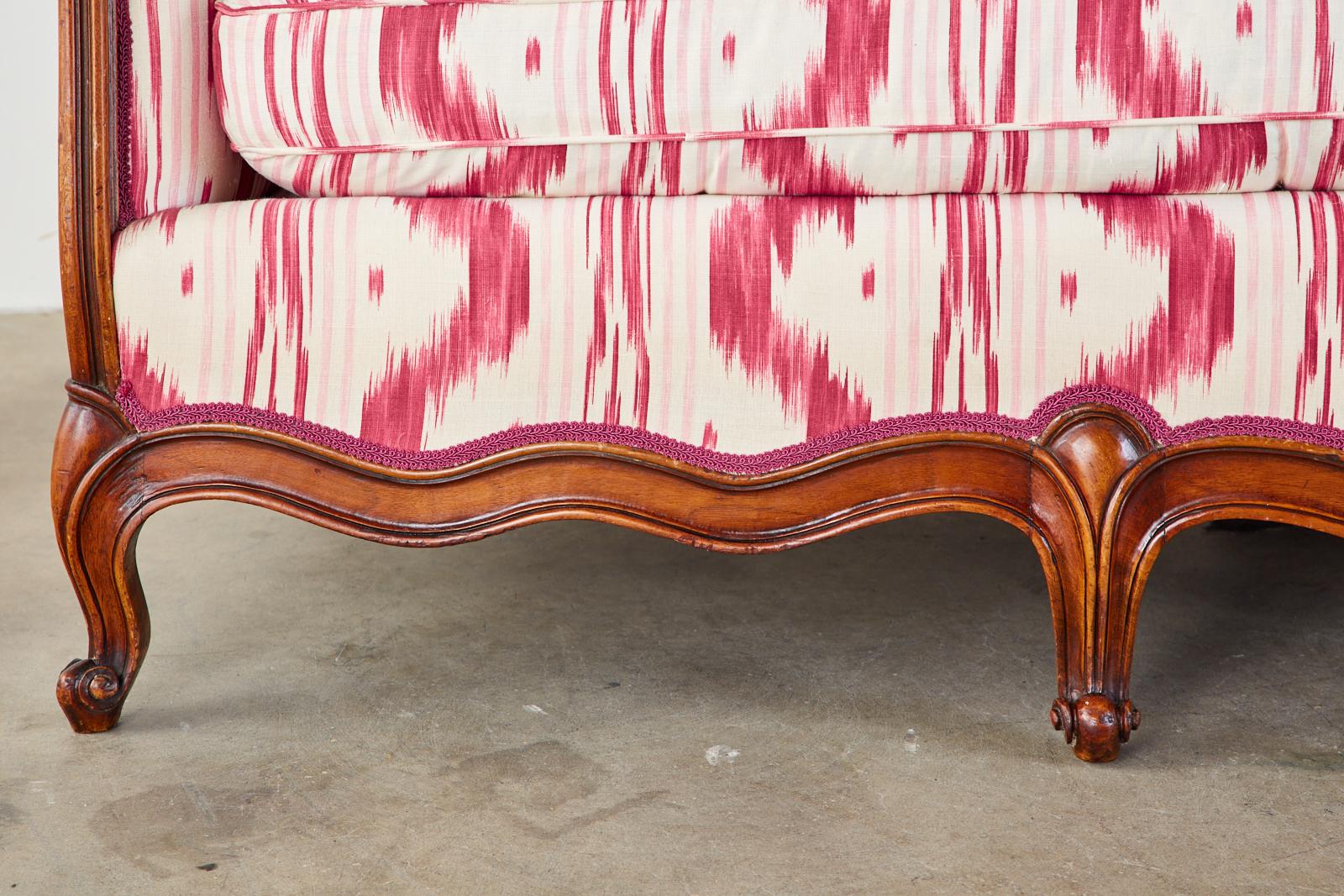 French Provincial Serpentine Canape Settee Pierre Frey Toile Ikat 6