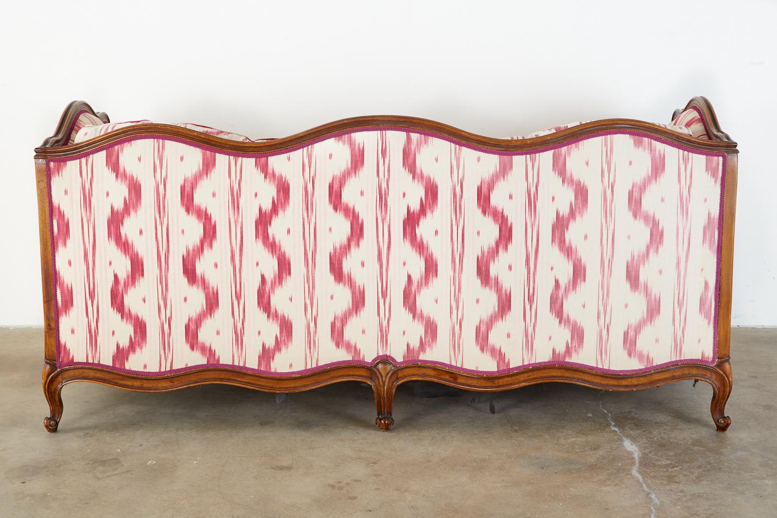 French Provincial Serpentine Canape Settee Pierre Frey Toile Ikat 11