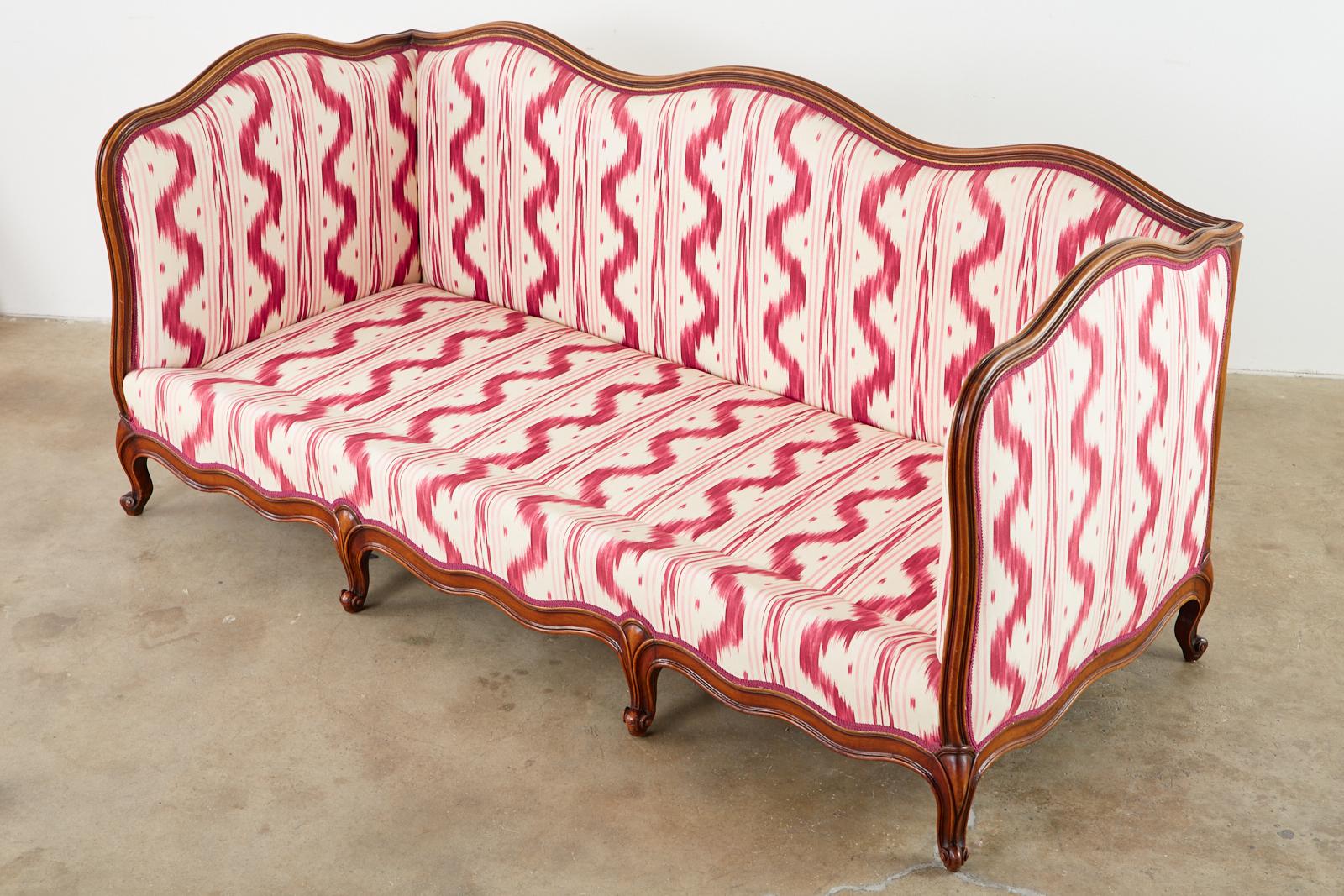 French Provincial Serpentine Canape Settee Pierre Frey Toile Ikat In Good Condition In Rio Vista, CA