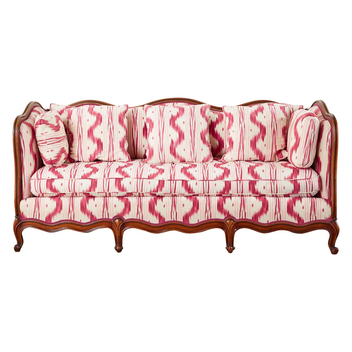 French Provincial Serpentine Canape Settee Pierre Frey Toile Ikat