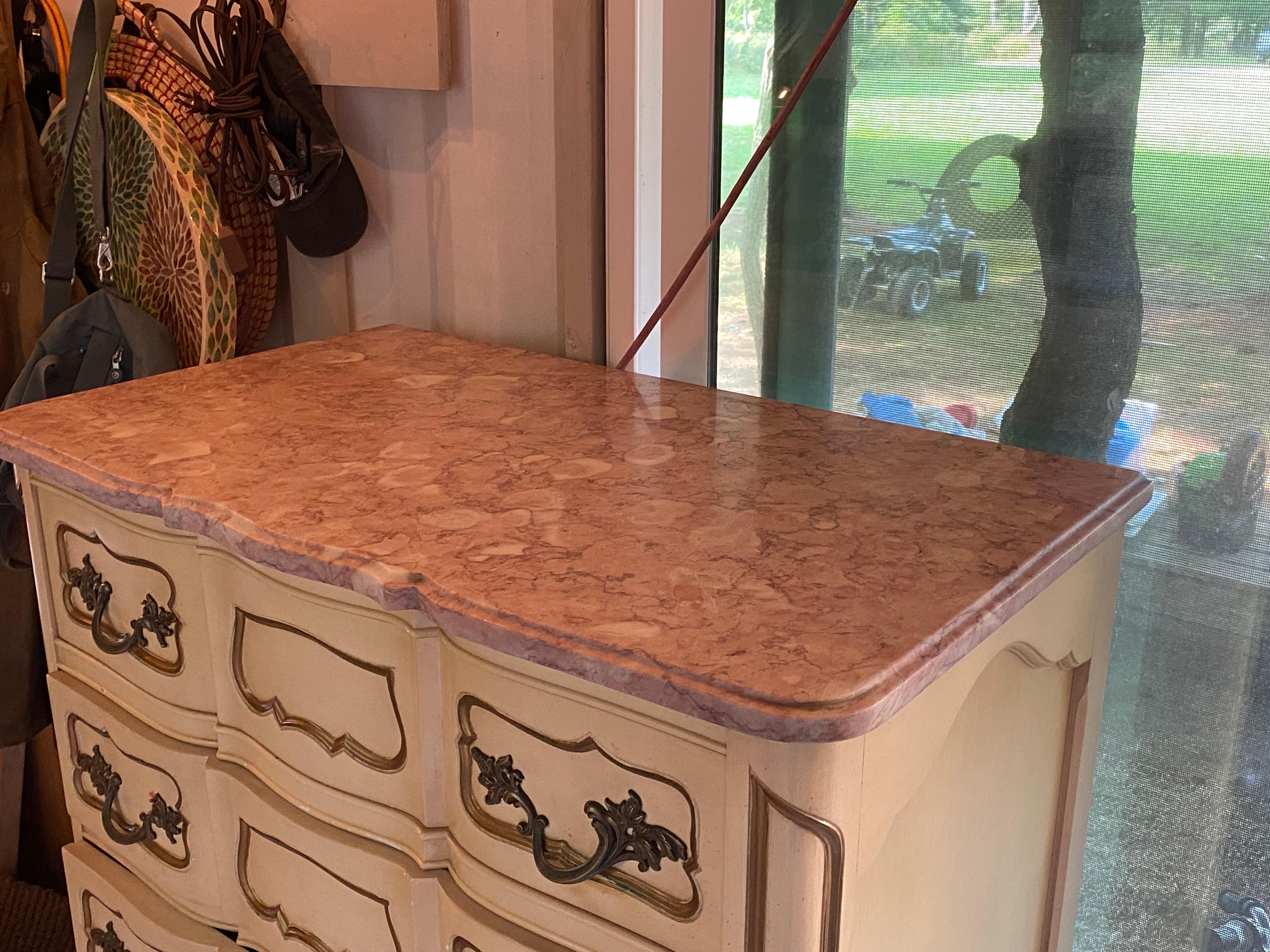 French Provincial Style Tallboy Dresser with Marble Top, 20th Century For Sale 4