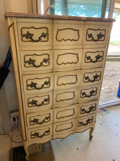 French Provincial Style Tallboy Dresser with Marble Top, 20th Century