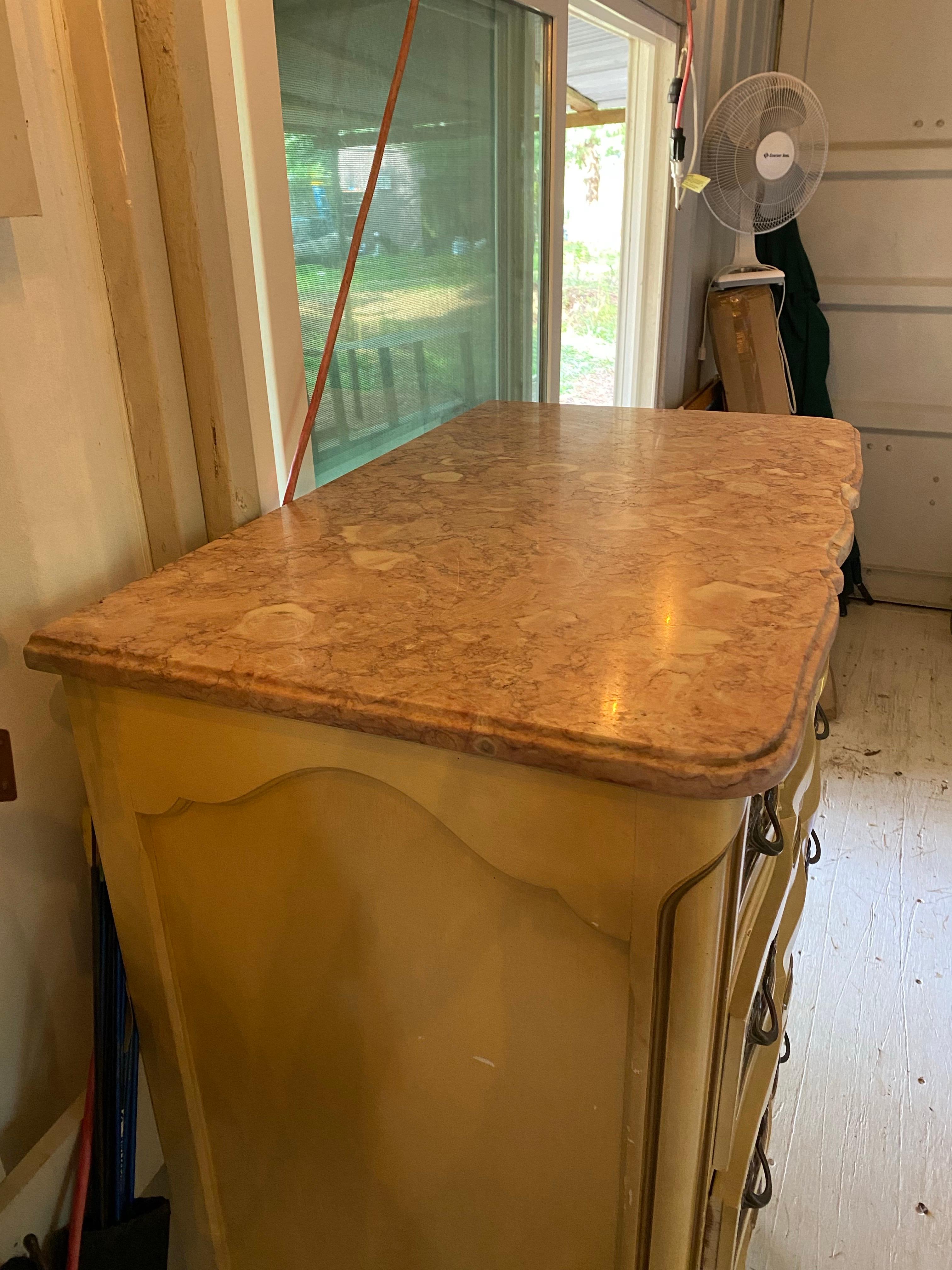Unknown French Provincial Style Tallboy Dresser with Marble Top, 20th Century For Sale