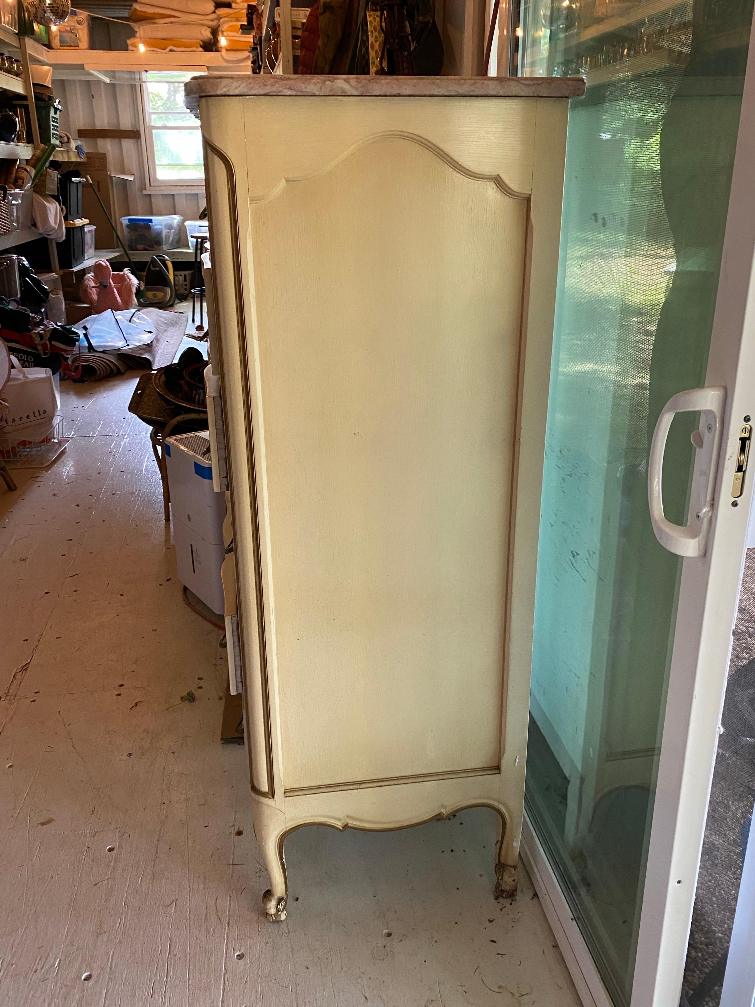 French Provincial Style Tallboy Dresser with Marble Top, 20th Century For Sale 1