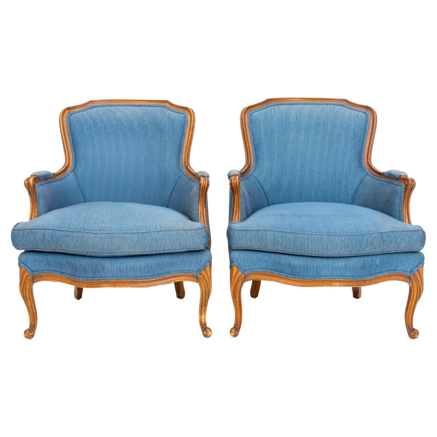 French Provincial Style Upholstered Arm Chairs, Pair