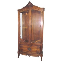 French Provincial Style Walnut Curio Cabinet