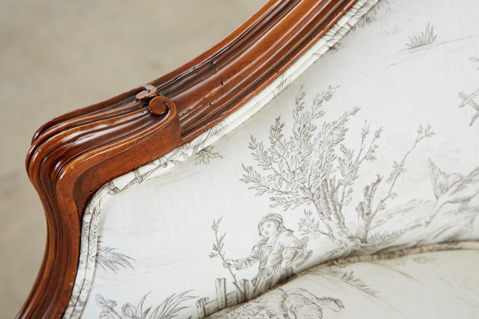 French Provincial Style Walnut Toile De Jouy Settee 11