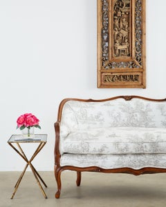 French Provincial Style Walnut Toile De Jouy Settee