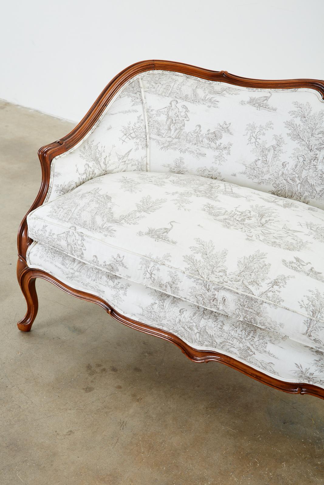 20th Century French Provincial Style Walnut Toile De Jouy Settee