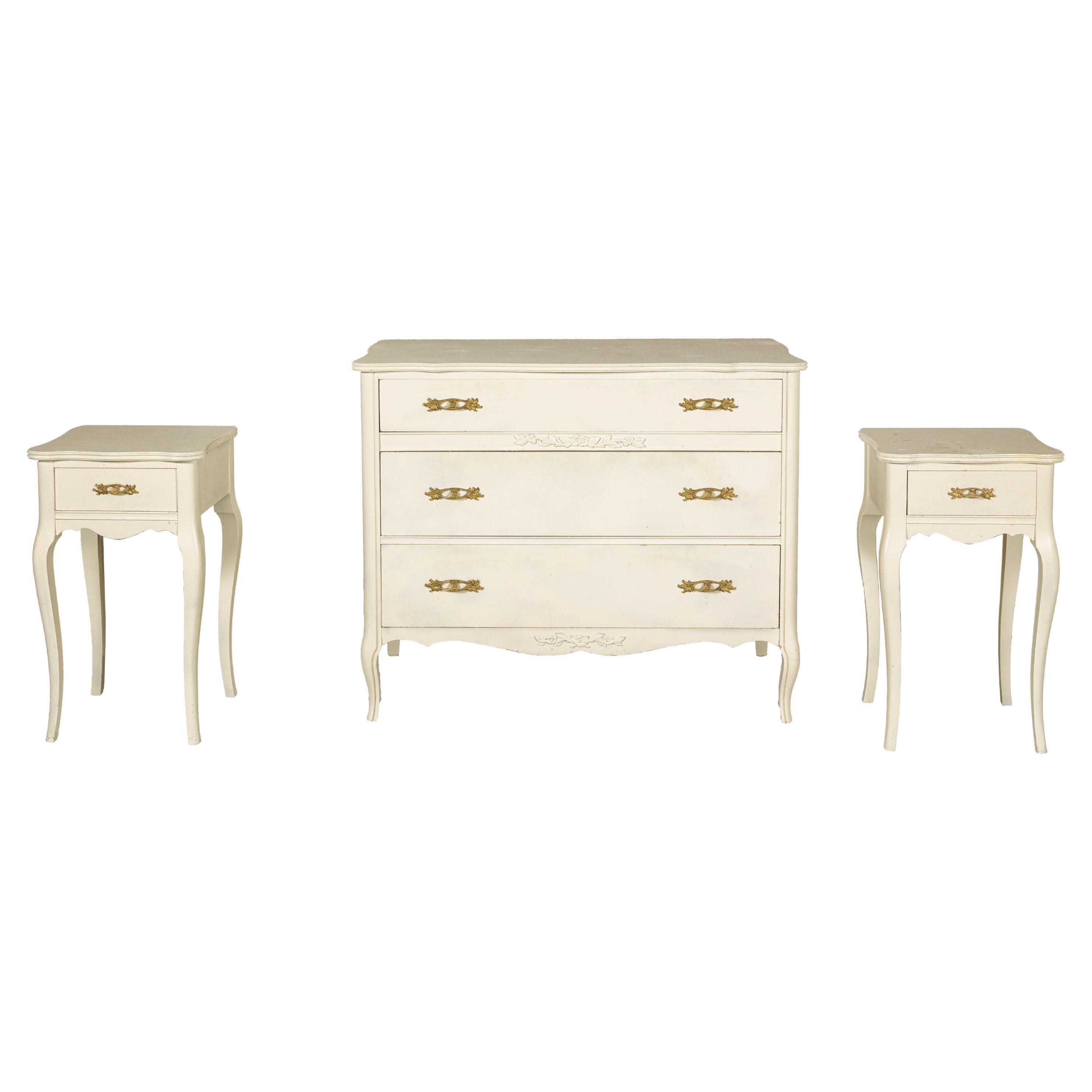 French Provincial Style West Michigan Company Cream Dresser and Nightstands Set