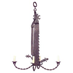 Antique French Provincial Style Wrought Iron Saw Chandelier