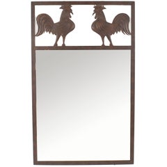 Vintage French Provincial Wrought Iron Rooster Wall Mirror