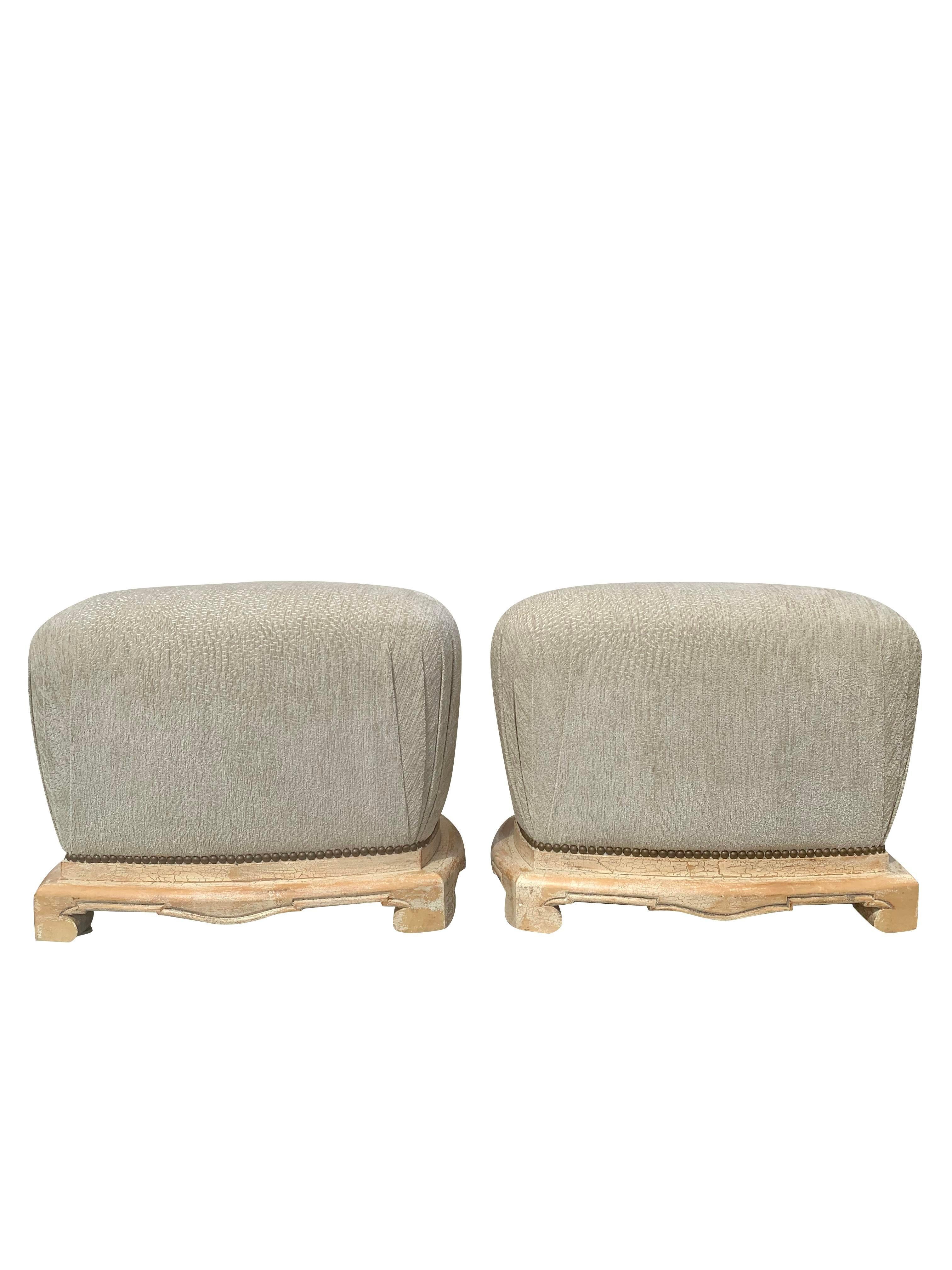 French Provincial Sue Et Mare Style Poufs or Ottomans - a Pair For Sale 1