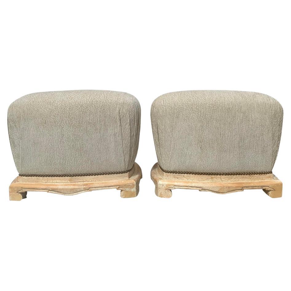 French Provincial Sue Et Mare Style Poufs or Ottomans - a Pair