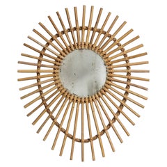 French Provincial Sunburst Mirror, Bamboo and Glass, 1960s, France