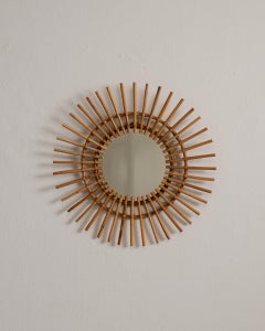 Specchio “Sunburst” in stile provenzale francese, in bambù e rattan, XX secolo