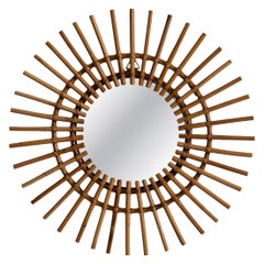 Specchio “Sunburst” in stile provenzale francese, in bambù e rattan, XX secolo