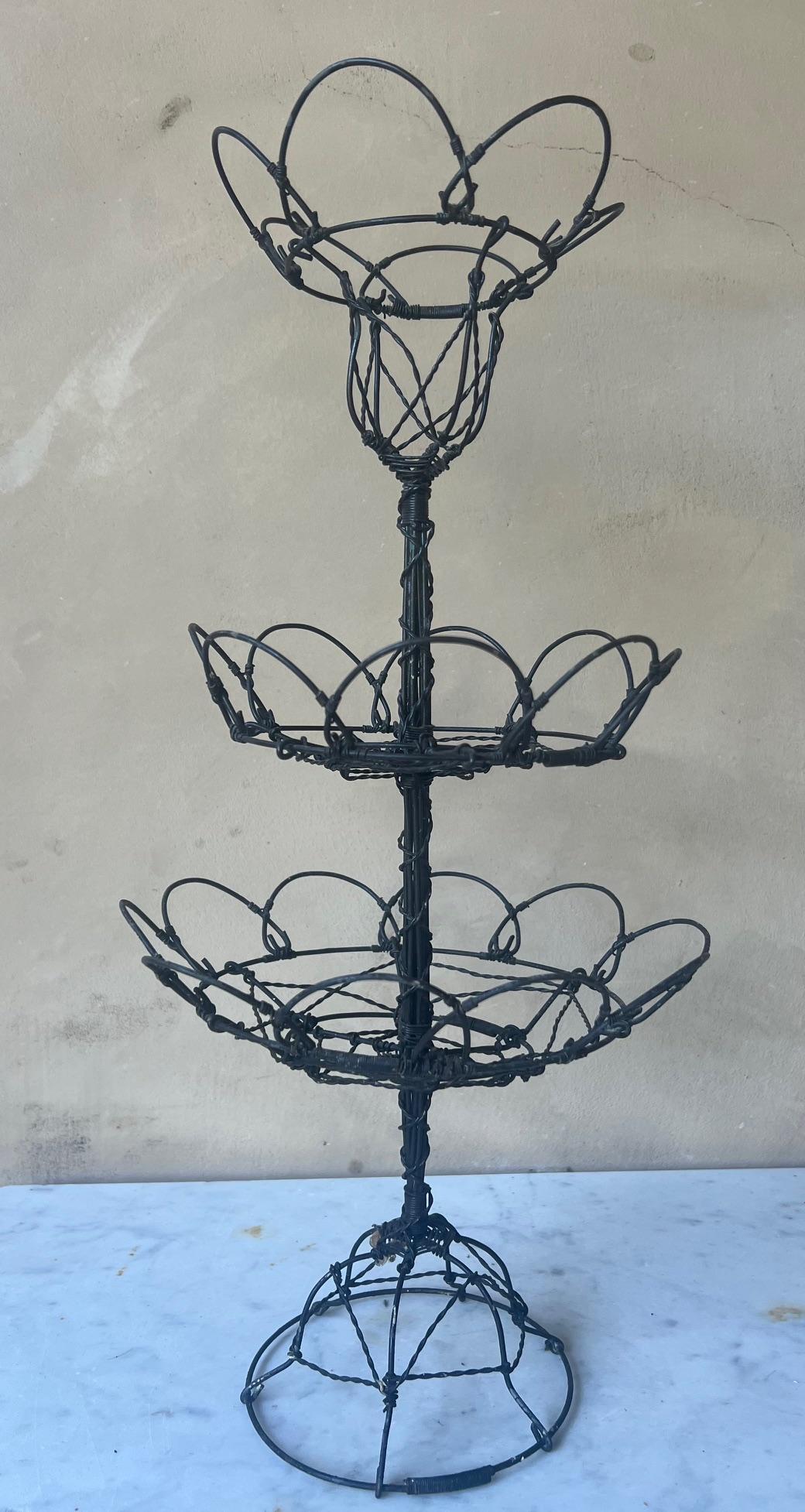 Wire French Provincial Three Tier Standing Basket, C. 1920 For Sale