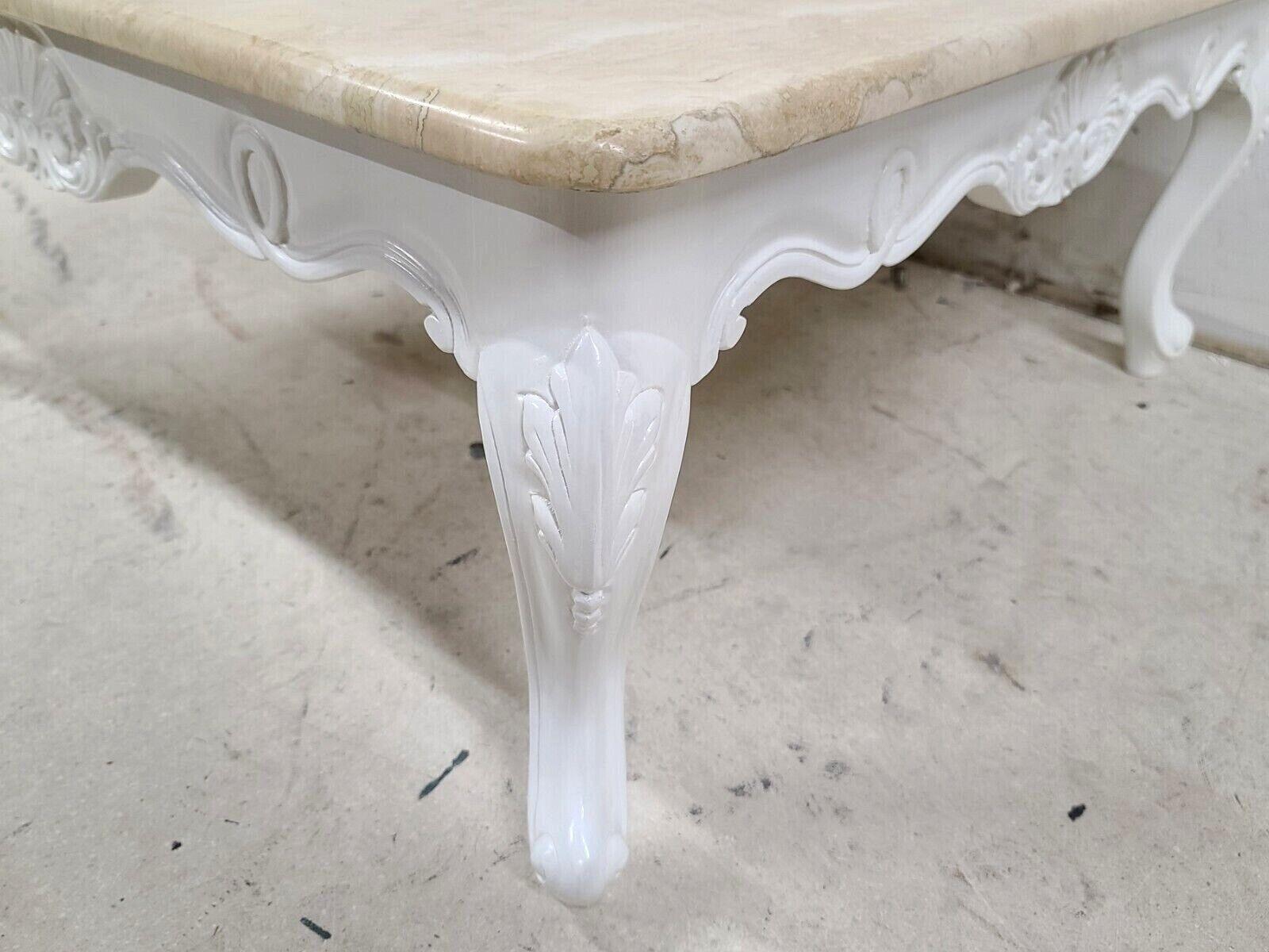 Carved French Provincial Travertine Marble & Wood Cocktail Coffee Table For Sale