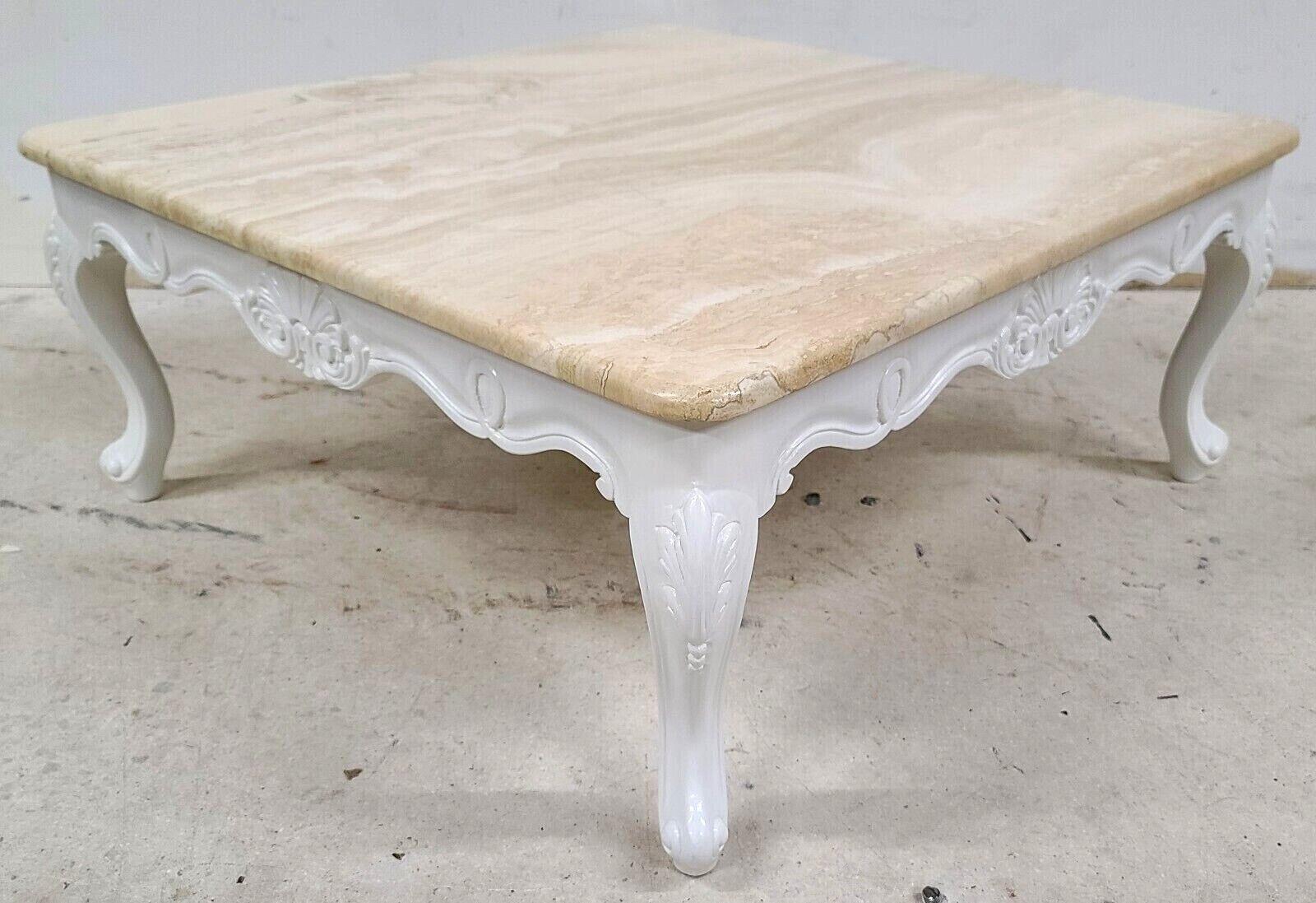 French Provincial Travertine Marble & Wood Cocktail Coffee Table In Good Condition For Sale In Lake Worth, FL
