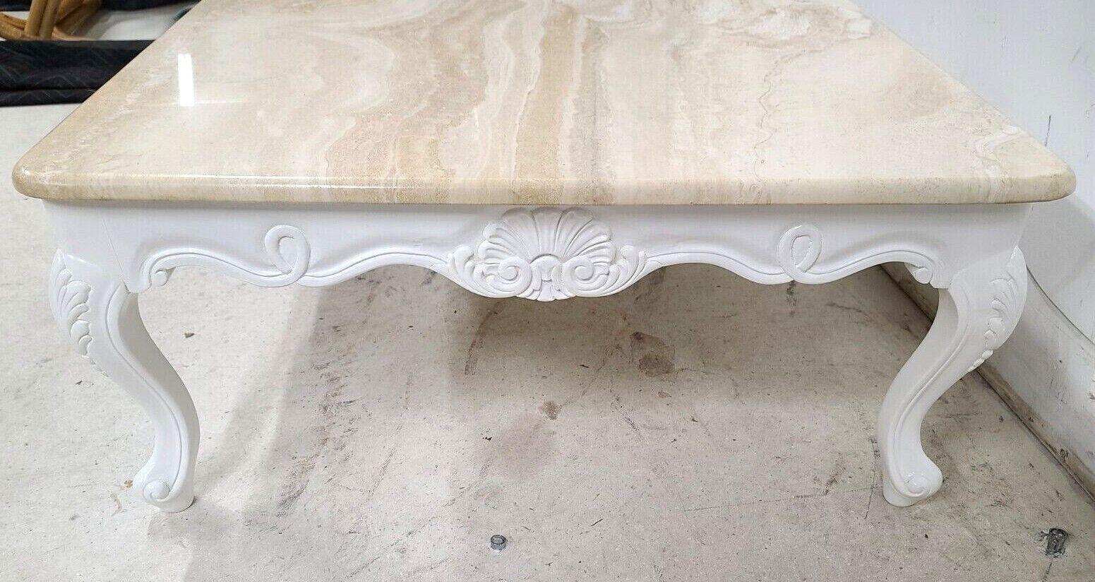 Late 20th Century French Provincial Travertine Marble & Wood Cocktail Coffee Table For Sale