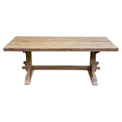French Provincial Trestle Dining Table, Bleached Oak, Pegged Joinery, 1950s