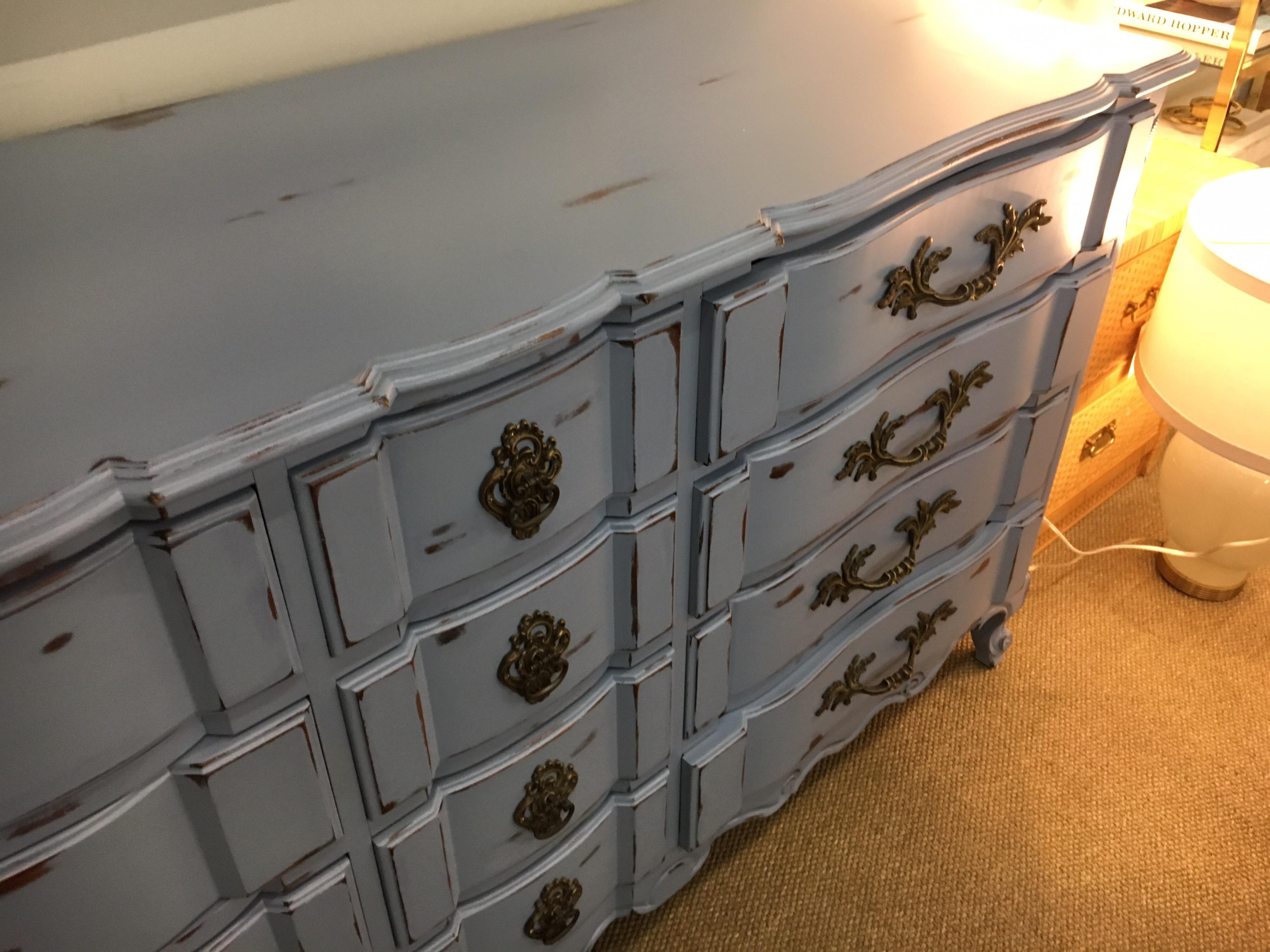 French Provincial Twelve-Drawer Chest of Drawers Dresser Fully Refurbished Blue 2