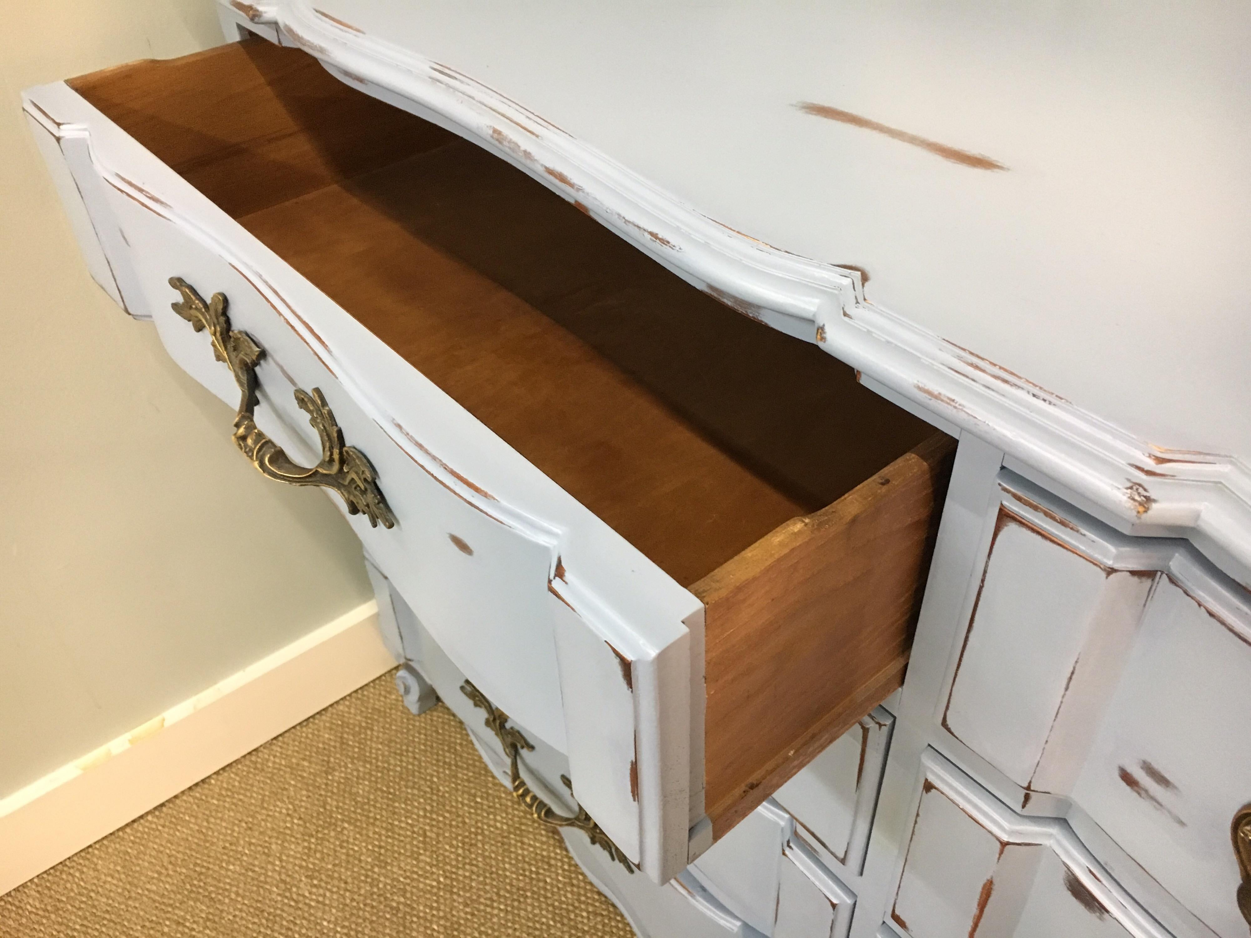 French Provincial Twelve-Drawer Chest of Drawers Dresser Fully Refurbished Blue 3