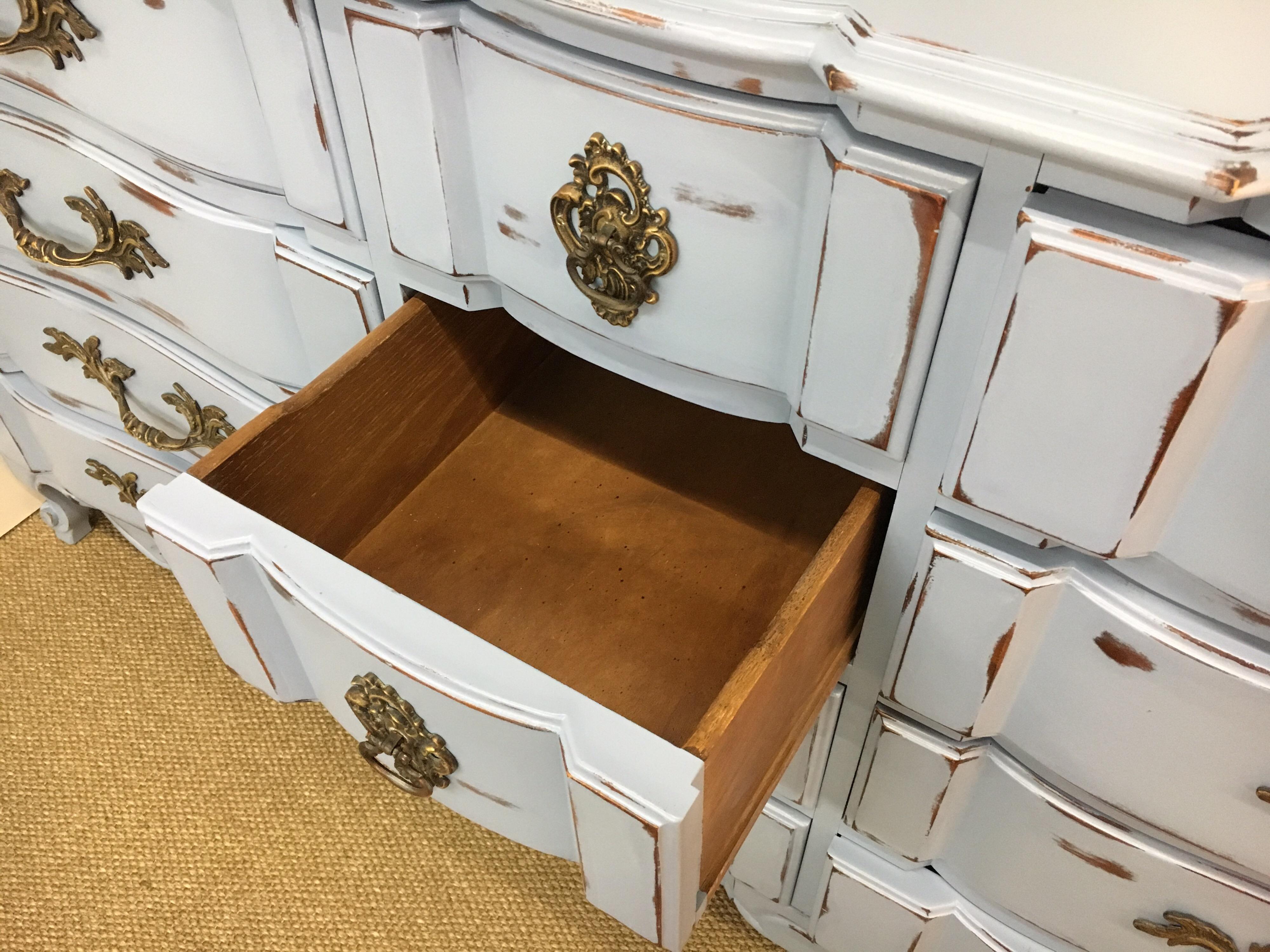 French Provincial Twelve-Drawer Chest of Drawers Dresser Fully Refurbished Blue 6