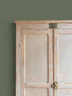 French Provincial Two-Door Pine Armoire, Bleached Finish, 1950s