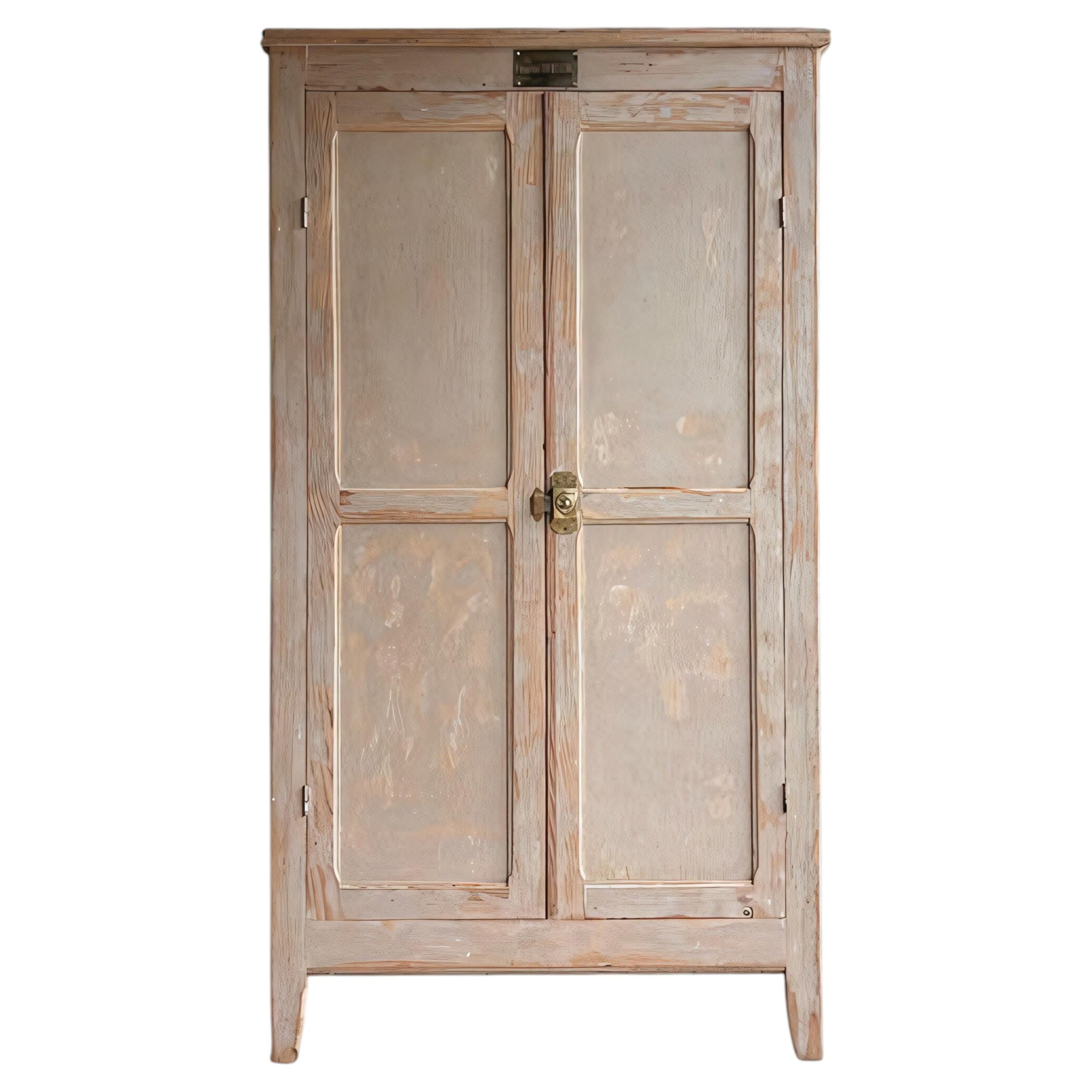 Armoire provinciale française à deux portes en pin, finition blanchie, années 1950 en vente
