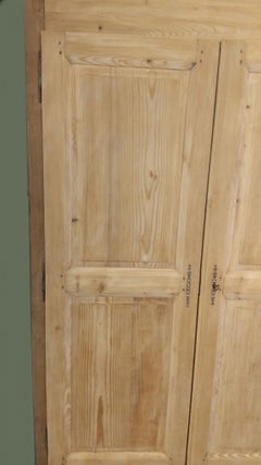French Provincial Two-Door Pine Armoire, Carved Heart, Paneled Doors, 1950s