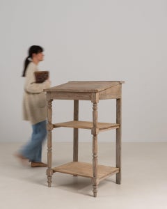 French Provincial Two-Tier Side Table, Natural Oak, Antique, 1900s